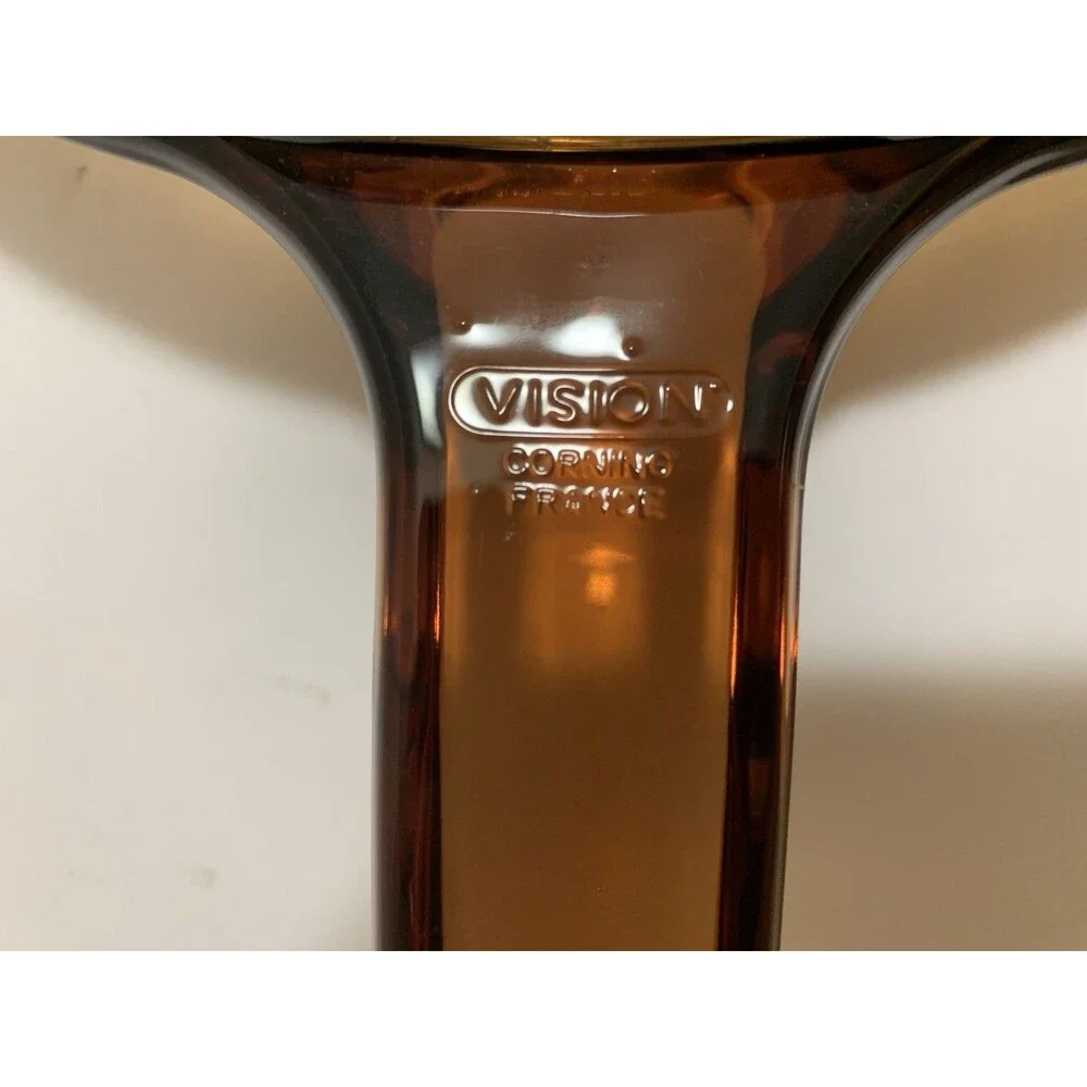 Vision Corning Large 10” Waffle Bottom Frying Pan Skillet & Lid Amber USA READ